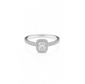 Radiant Shape 18K White Gold Ring with Round Shape Side Diamonds