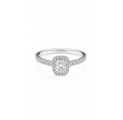 Cushion Shape 18K White Gold Ring with Round Shape Side Diamonds