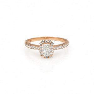 Radiant Shape 18K Rose Gold Ring With Round Shape Side Diamonds