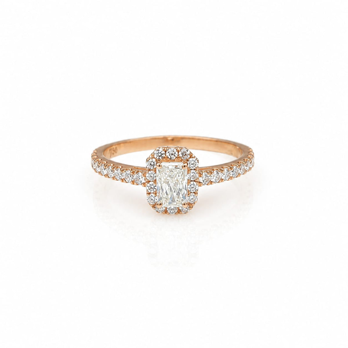 Radiant Shape 18K Rose Gold Ring With Round Shape Side Diamonds