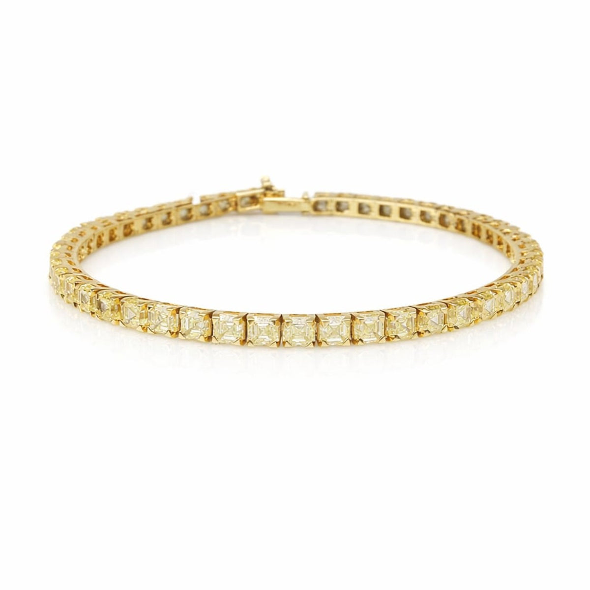 Asscher Shape 0.25 up Fancy Yellow VVS-VS - 18K Yellow Gold Tennis Bracelet