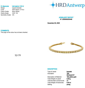 Asscher Shape 0.16 up Fancy Yellow VVS-VS - 18K Yellow Gold Half Setting Tennis Bracelet