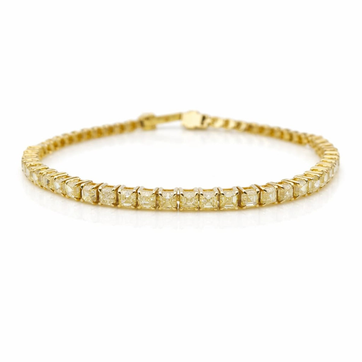 Asscher Shape 0.16 up Fancy Yellow VVS-VS - 18K Yellow Gold Half Setting Tennis Bracelet