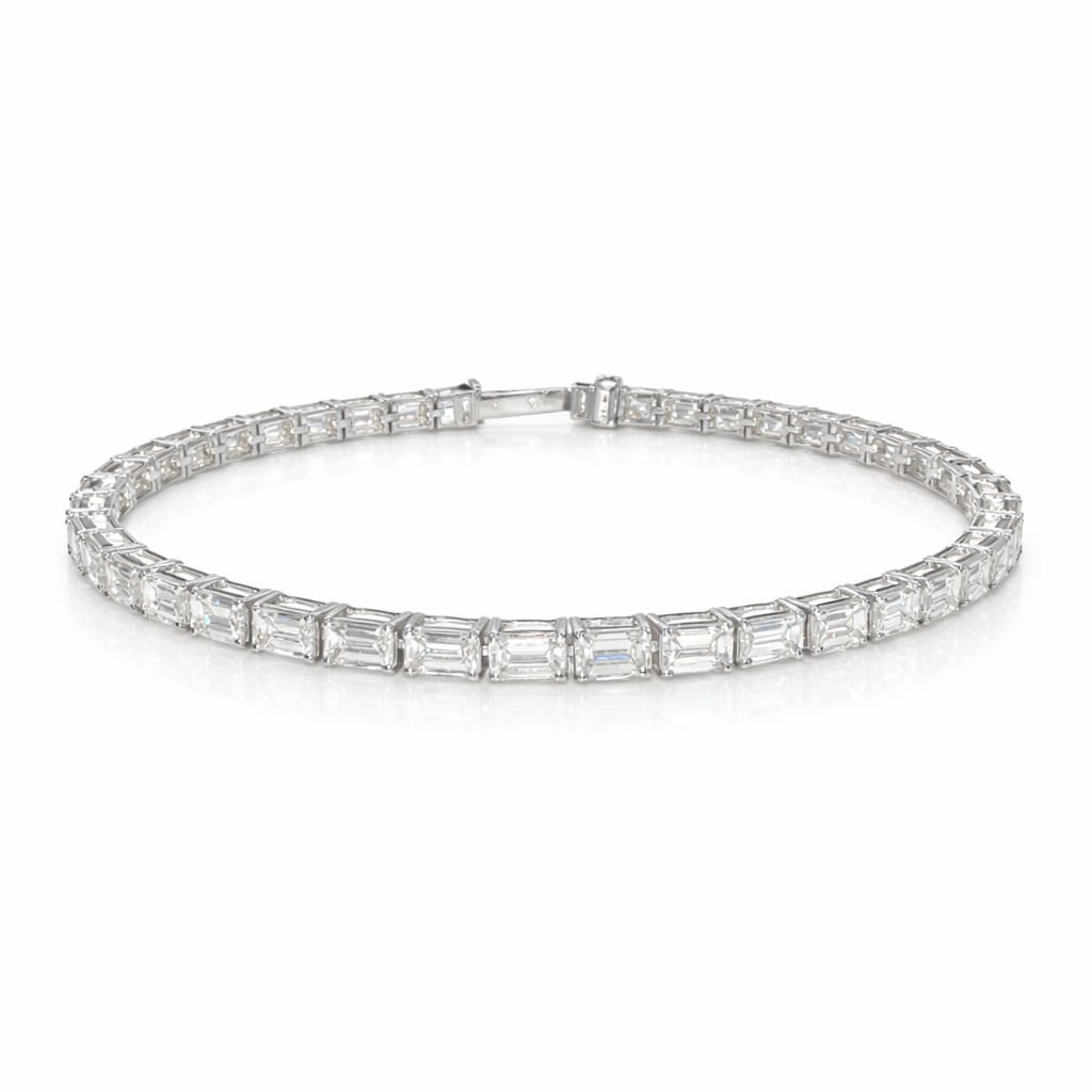 Emerald Shape 0.20 up EF VVS-VS - 18K White Gold Tennis Bracelet