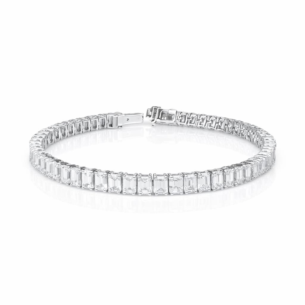 Emerald Shape 0.20 up EF VVS-VS - 18K White Gold Tennis Bracelet