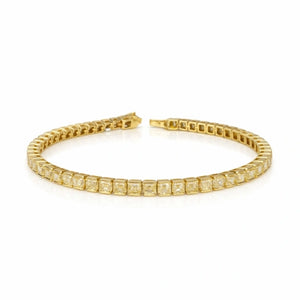 Asscher Shape 0.22 up Fancy Yellow VVS-VS - 18K Yellow Gold Tennis Bracelet