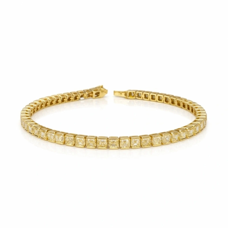 Asscher Shape 0.22 up Fancy Yellow VVS-VS - 18K Yellow Gold Tennis Bracelet