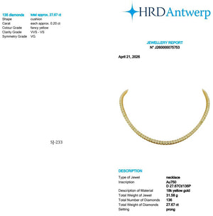 Cushion Shape 0.20 up Fancy Yellow VVS-VS - 18K Yellow Gold Tennis Necklace