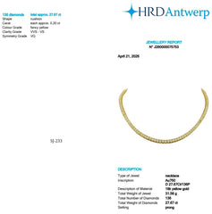 Cushion Shape 0.20 up Fancy Yellow VVS-VS - 18K Yellow Gold Tennis Necklace