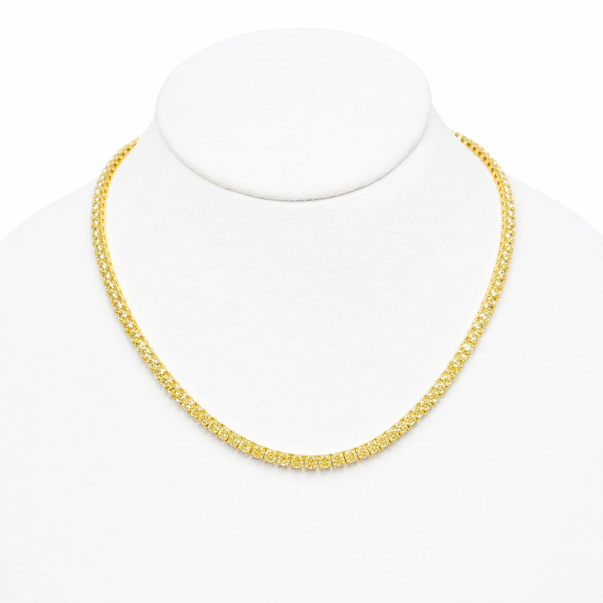 Cushion Shape 0.20 up Fancy Yellow VVS-VS - 18K Yellow Gold Tennis Necklace