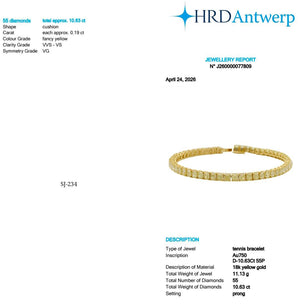 Cushion Shape 0.19 up Fancy Yellow VVS-VS - 18K Yellow Gold Tennis Bracelet
