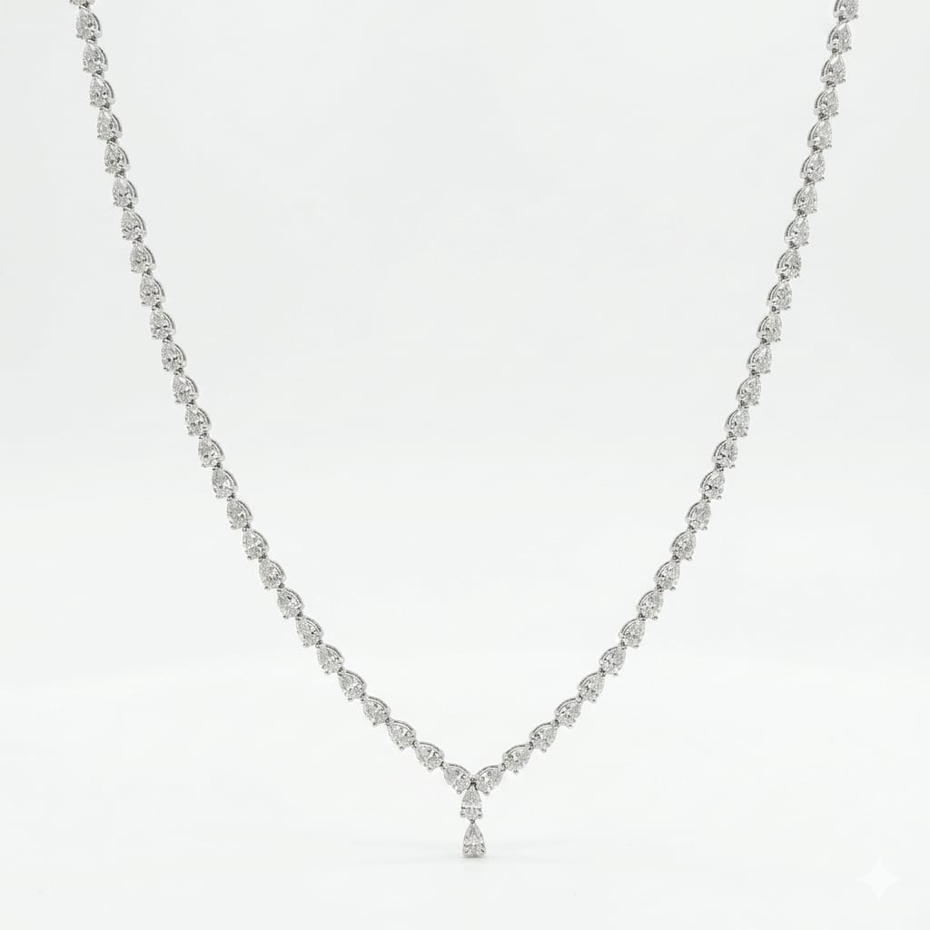 Pear shape 0.19 up EF VVS-VS - 18K White gold Tennis Necklace