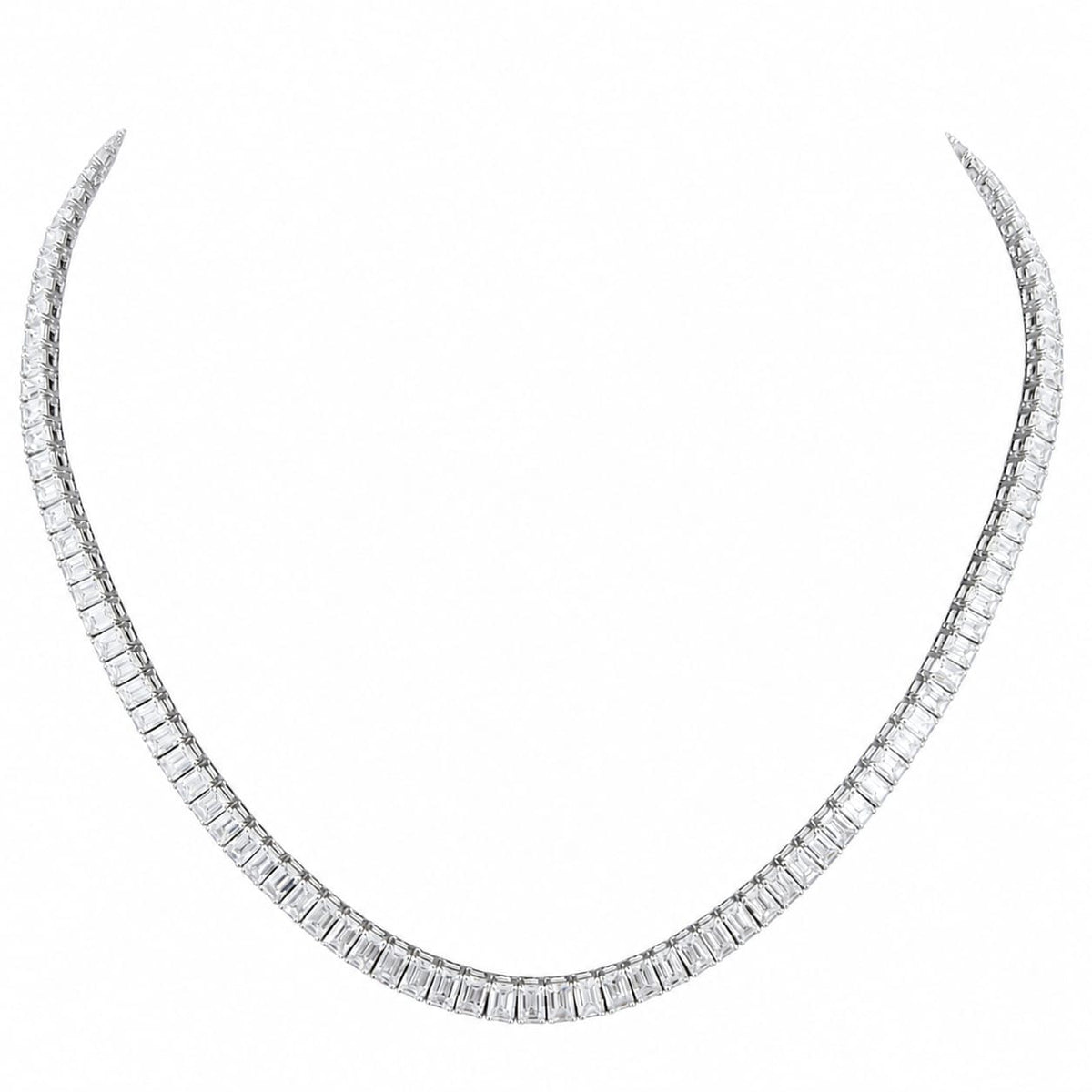 Emerald Shape 0.25 up EF VS - 18K White Gold Tennis Necklace