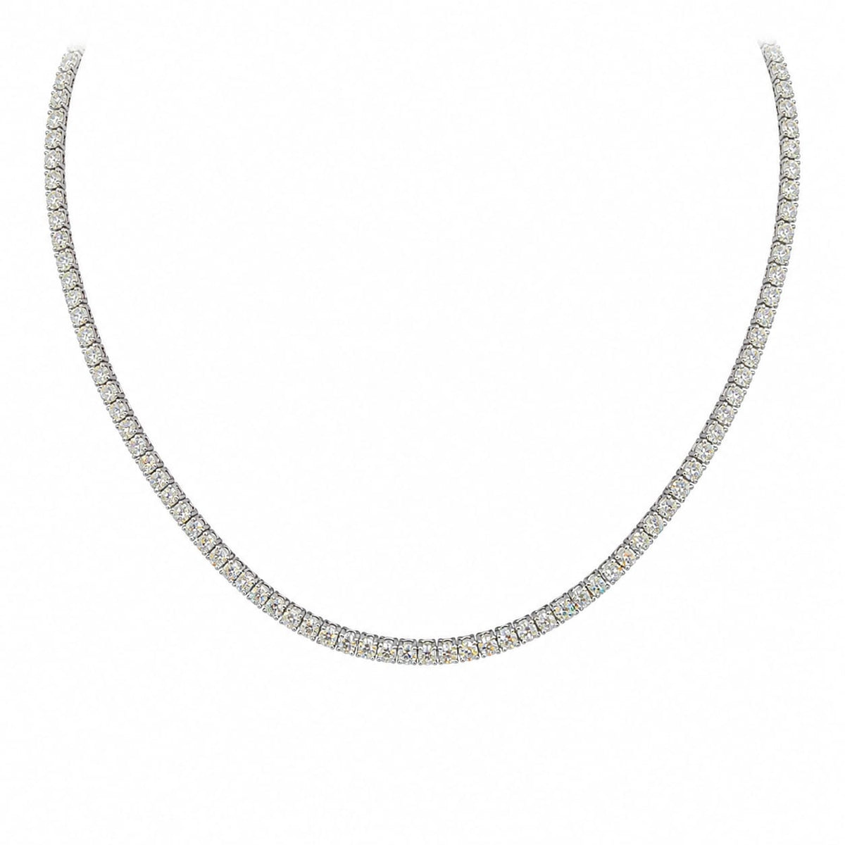 Round Shape 0.11 up EF VVS-VS - 18K White Gold Tennis Necklace