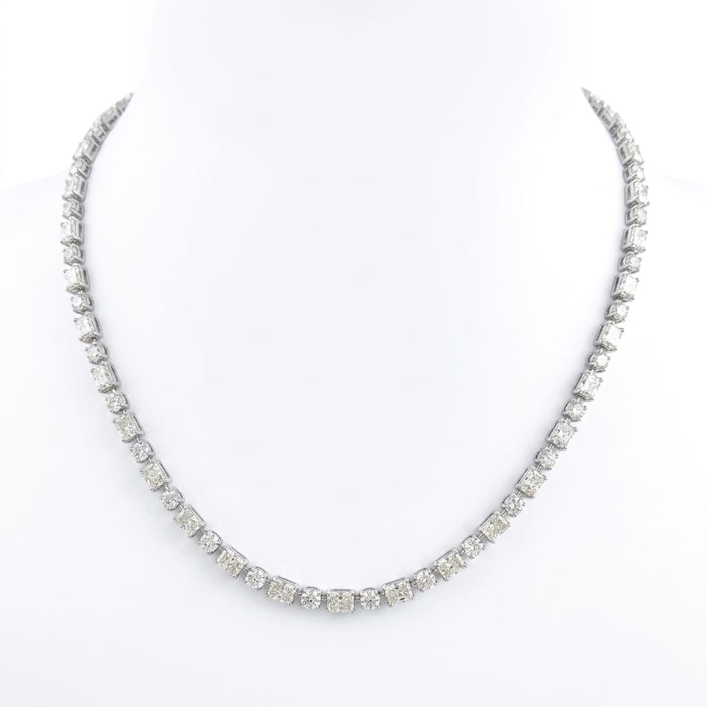 Radiant Shape 0.41 up & Round Shape 0.22 up FG VVS-VS - 18K White Gold Tennis Necklace