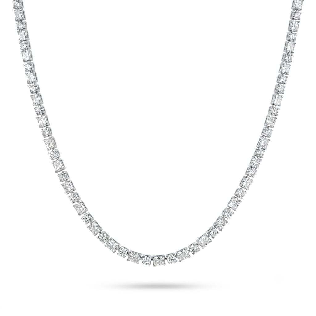 Radiant Shape 0.32 up & Round Shape 0.20 up EF VVS-VS - 18K White Gold Tennis Necklace