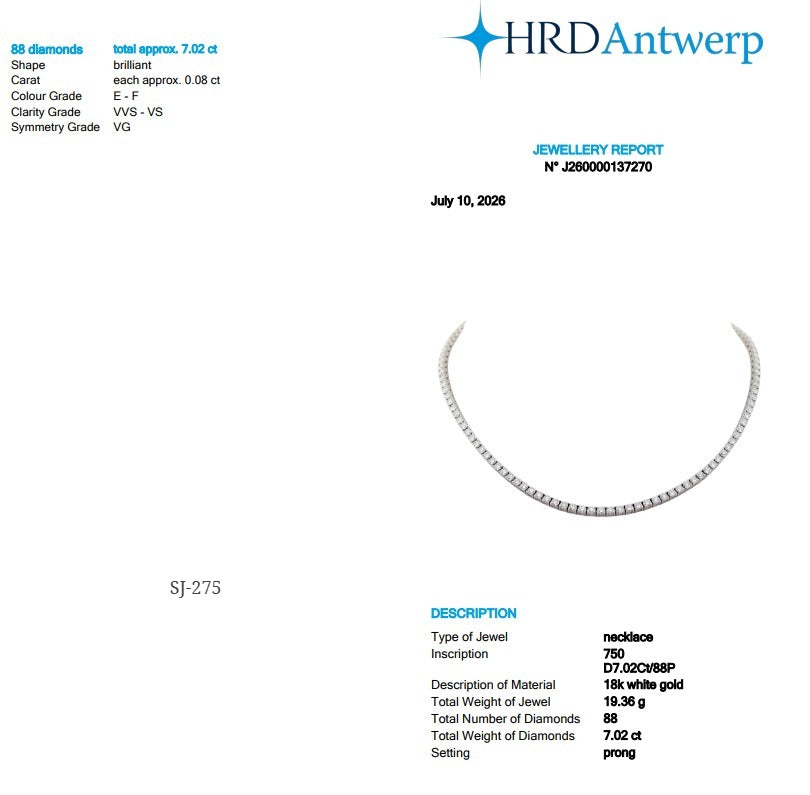 Round Shape 0.08 up EF VVS-VS - 18K White Gold Half Tennis Necklace