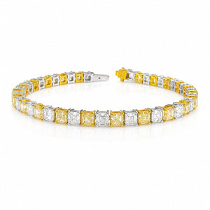 Asscher Shape 0.28 & 0.21 up Fancy Yellow VVS-VS - 18K White & Yellow Gold Tennis Bracelet