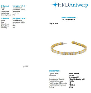 Asscher Shape 0.35 & 0.25 up Fancy Yellow VVS-VS - 18K White & Yellow Gold Tennis Bracelet