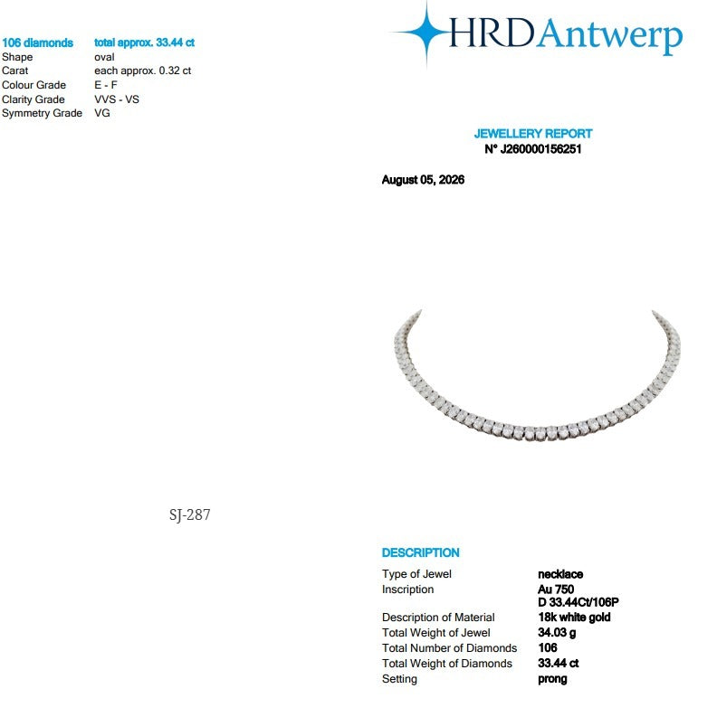 Oval Shape 0.32 up EF VVS-VS - 18K White Gold Tennis Necklace