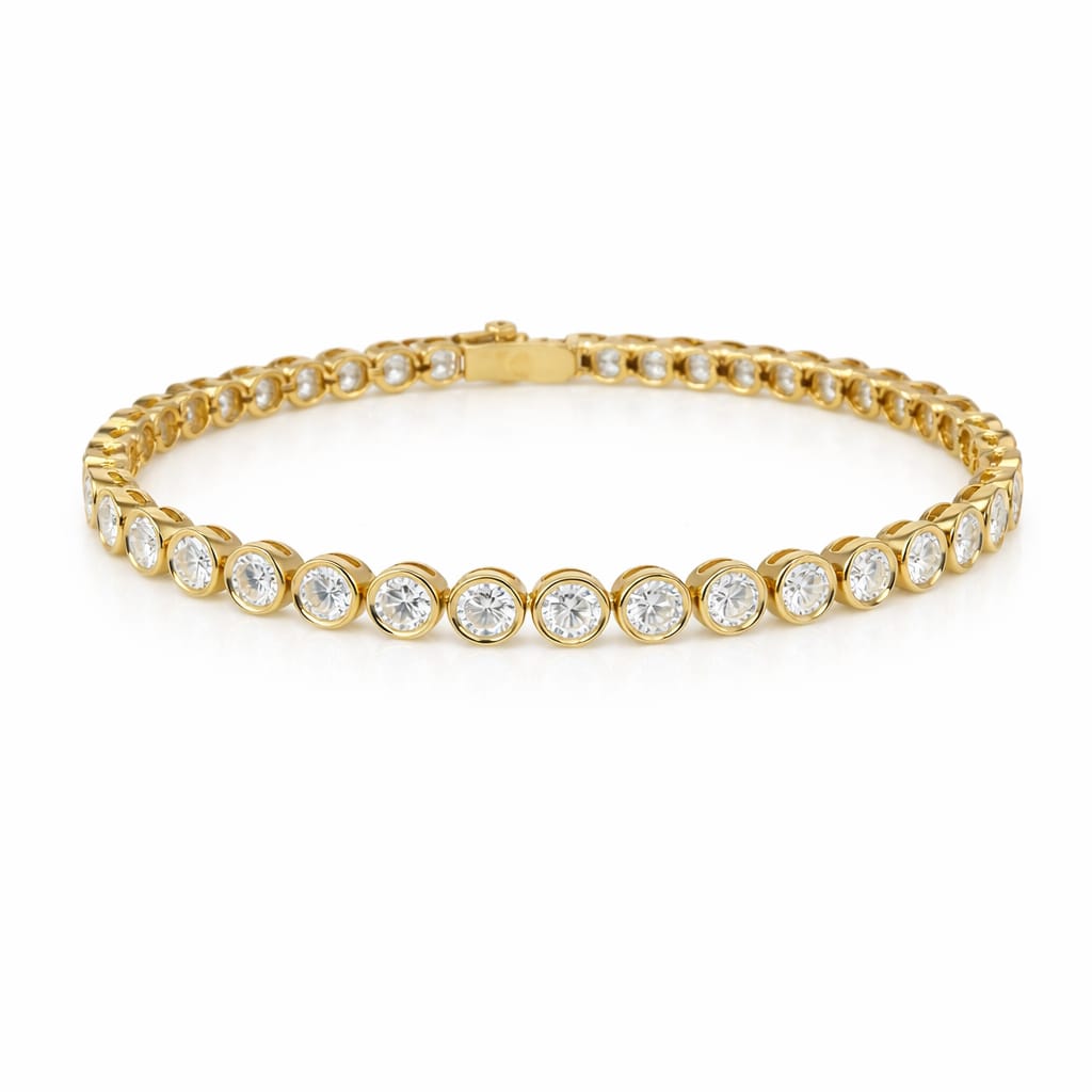 Round Shape 0.20 up FG VVS-VS - 18k Yellow Gold Bezel Tennis Bracelet