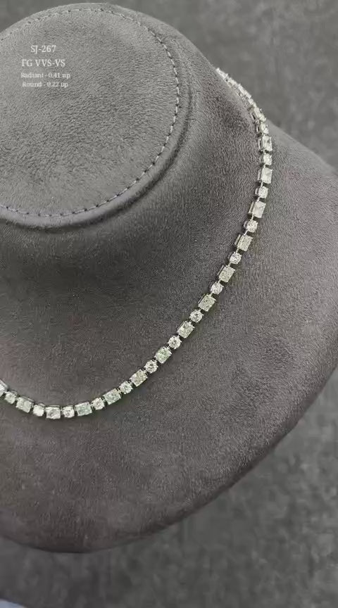 Radiant Shape 0.41 up & Round Shape 0.22 up FG VVS-VS - 18K White Gold Tennis Necklace