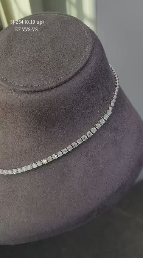 Round Shape 0.19 up EF VVS-VS - 18K White Gold Half Tennis Necklace