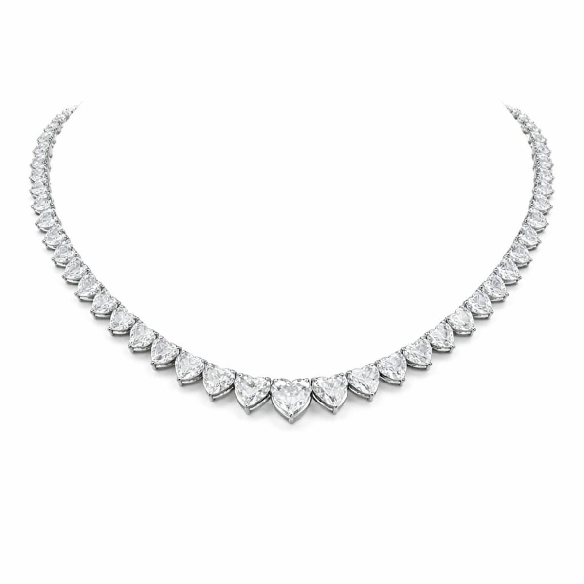 Heart Shape EFG VVS-VS - 18K White Gold Tennis Graduation Necklace